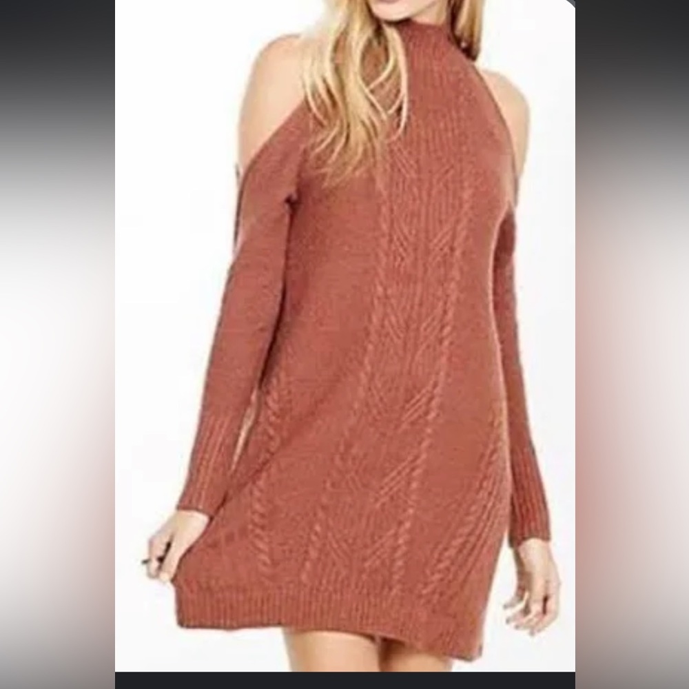 Express cold shoulder sweater dress! Perfect for the holidays.